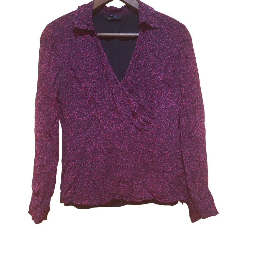 Alfani Blouse Womens Size 6 Silk Faux Wrap Floral Fairy‎ Grunge Whimsigoth